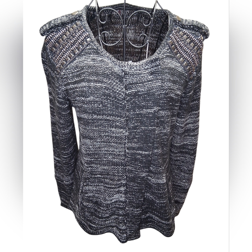 DEX  Black White Tweed Knit Suit Blazer with Metal Embellishment Wool
